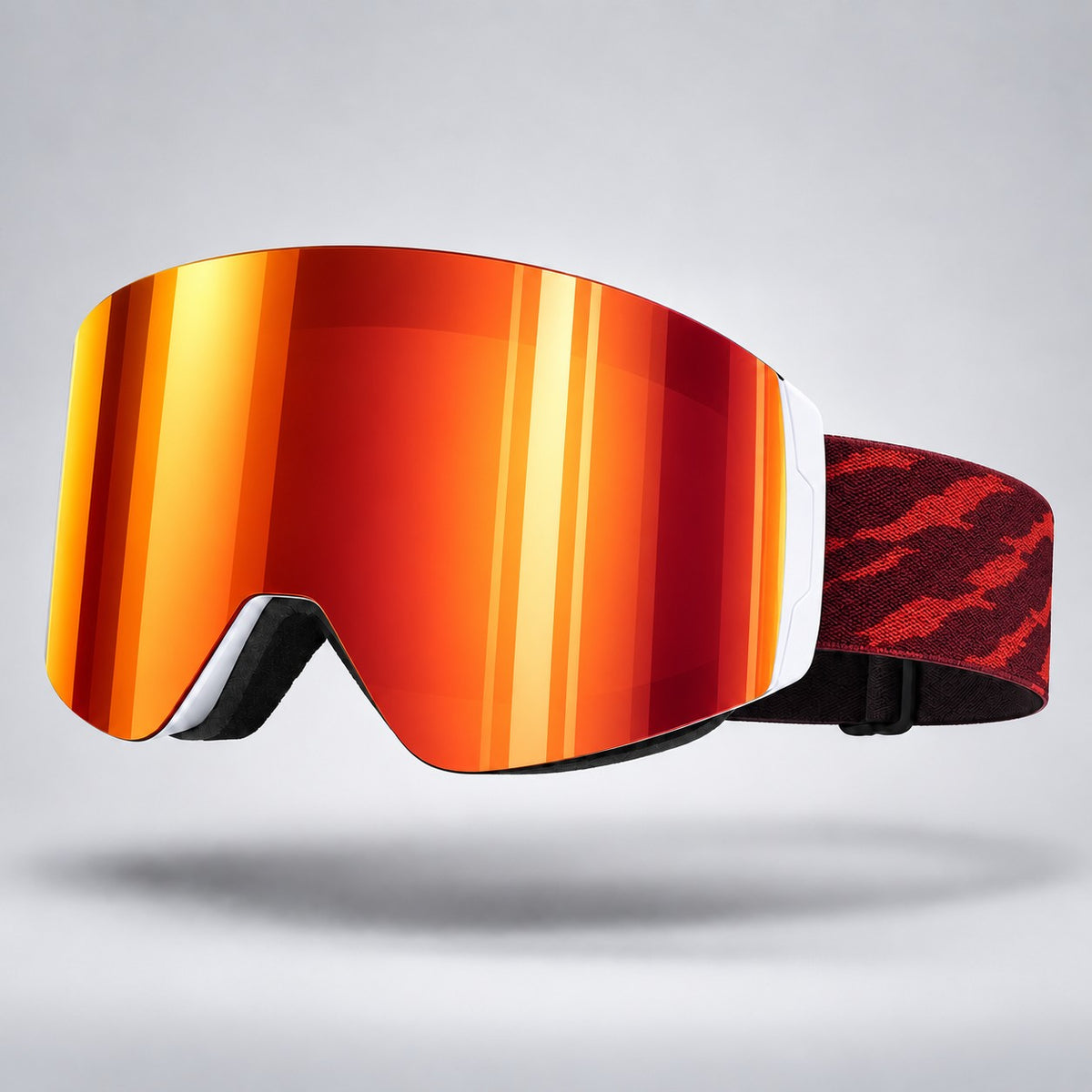 Snow Goons magnetic ski goggles, sunset orange mirror lens