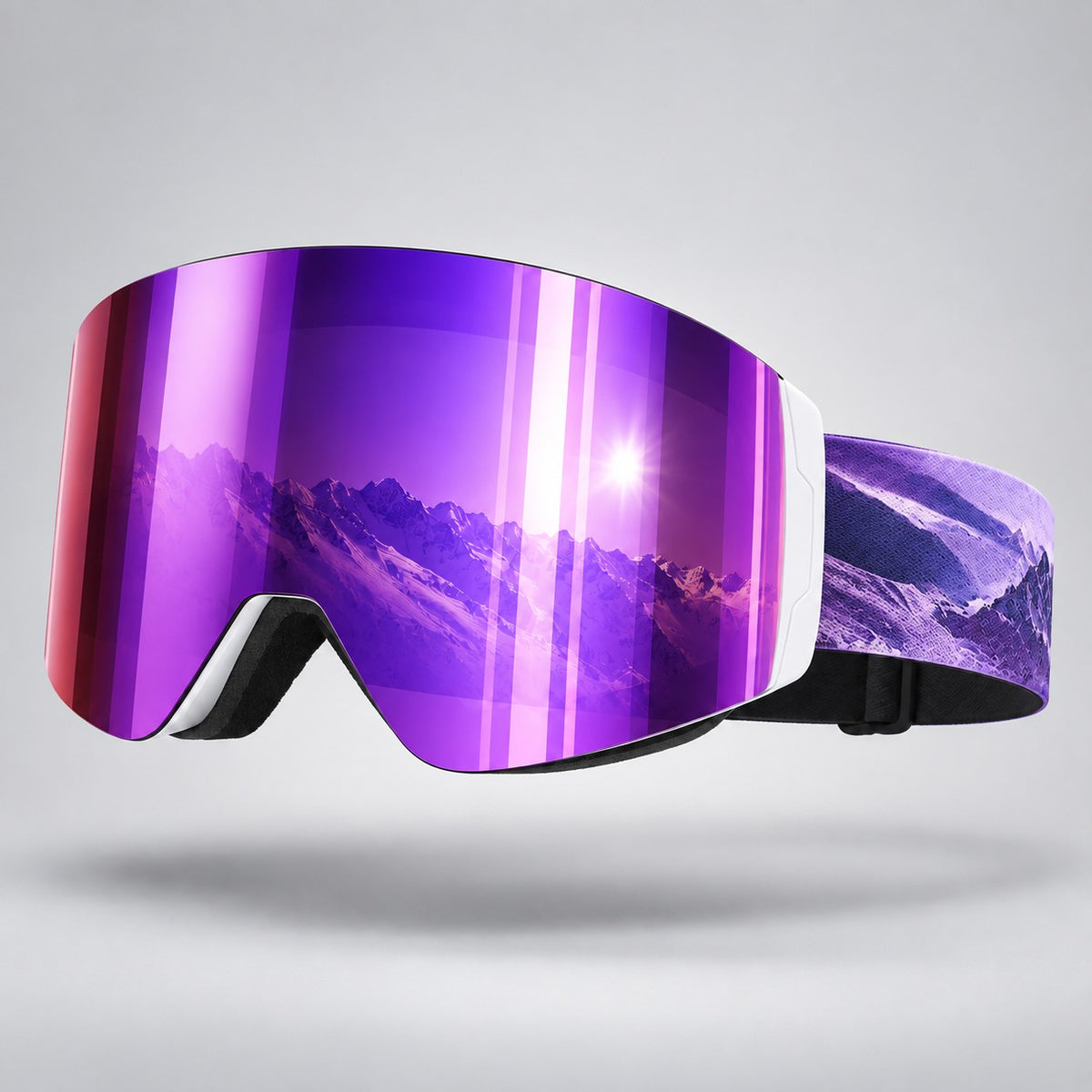 Snow Goons magnetic ski goggles, violet mirror lens
